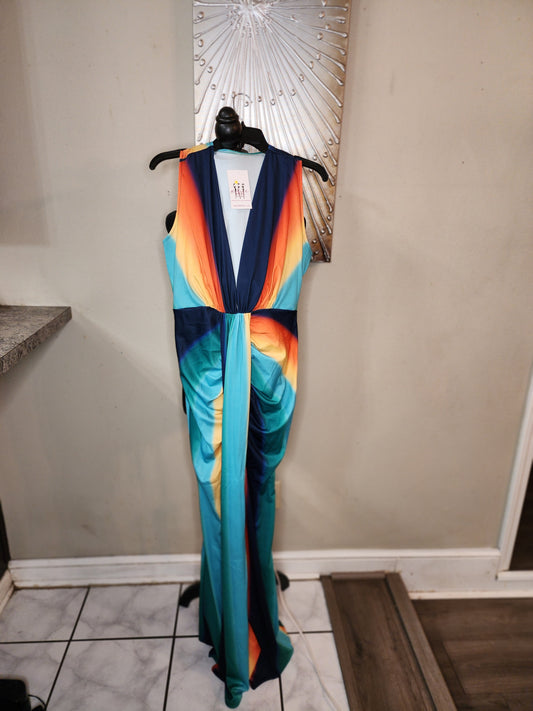 Divas Trends Boutique Multi Color Maxi Dress with Ruching