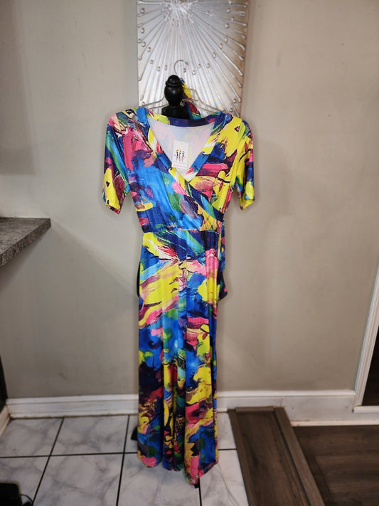 Multi Color Belted Maxi Dress