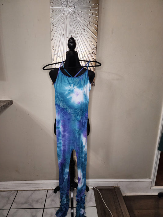 Daisy Blue Tie Dye Jumpsuit with Ruched Legs