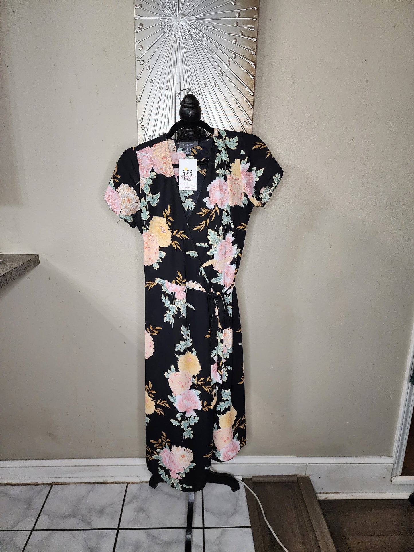 Primark Black Floral Print Wrap Dress