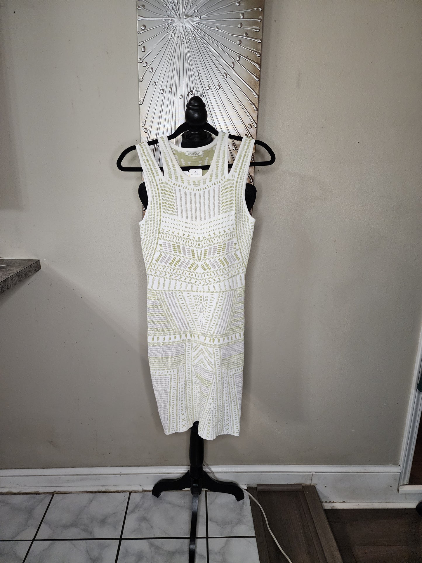 Ronny Kobo Green and White Fitted Dress