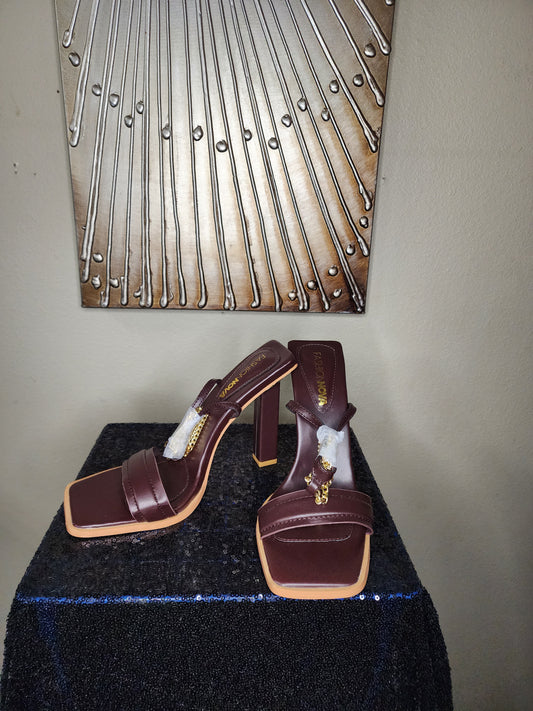 Fashion Nova Brown Gold Chain Ankle Strap Heels